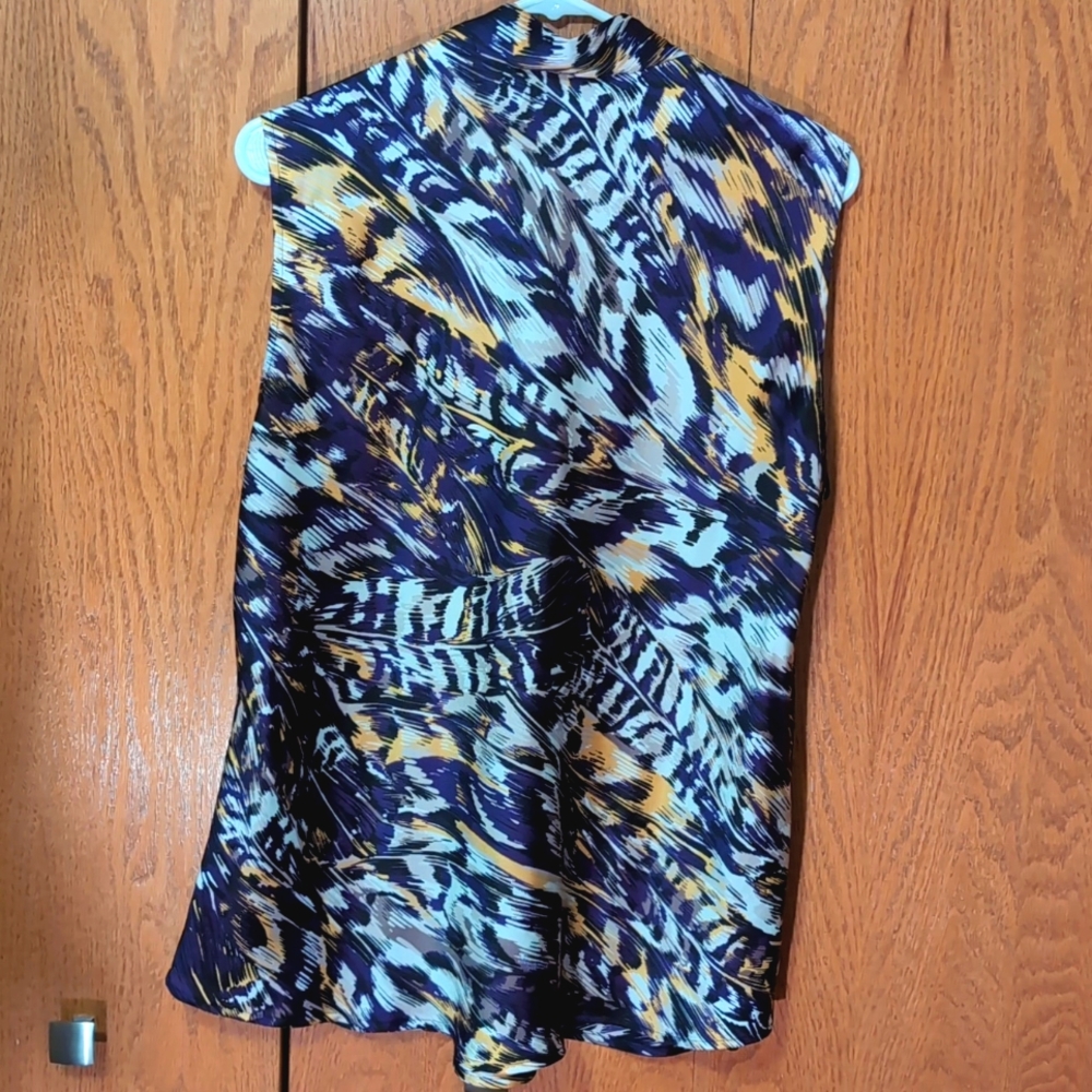 Kasper, Ladies, Purple, Gold, Black & White Blouse with Tie; Size XL - Picture 3 of 6